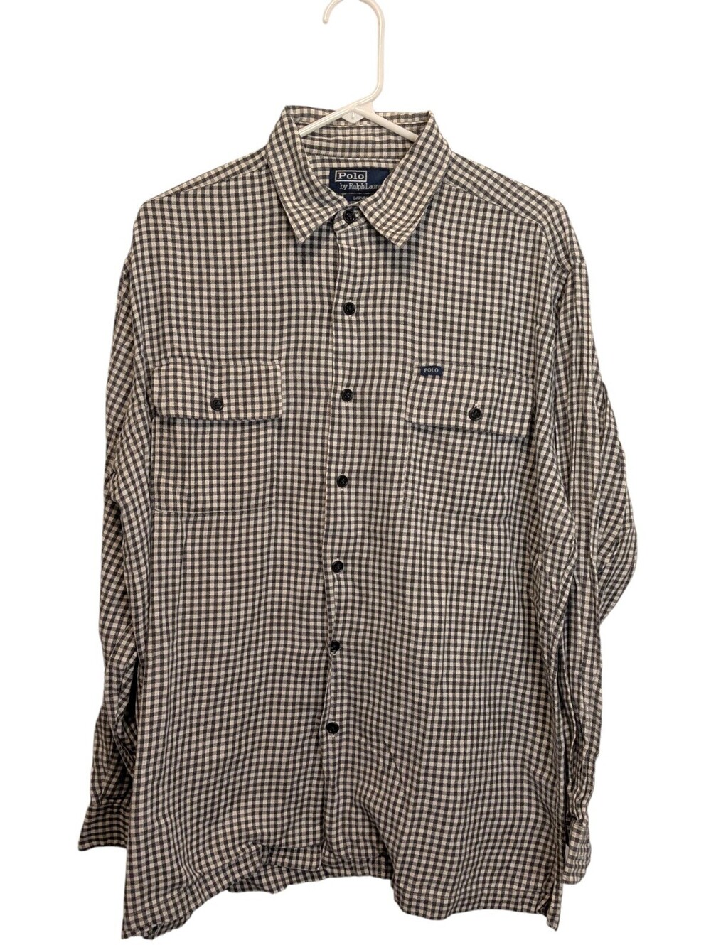 Polo Ralph Lauren Garvey Mens L Gray Gingham Utility Cotton Button Shirt